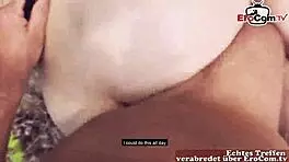 German redhead techno teen from Berlin gets publicly fucked in casting