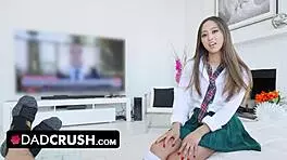 Liberal stepdaughter convinces conservative stepdad to suck cock