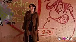 Emmita Smile flashes her huge tits to seduce that young guy in public.