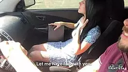 Stepmom deepthroats stepson in the car for creampie