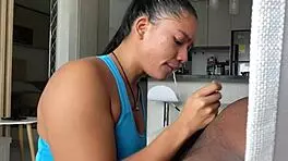 Amateur couple enjoys and swallows huge cock