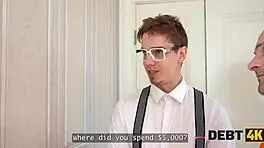 in a tale of seduction, hot russian debtor polly yangs dances for two debt collectors before getting fucked in all holes with double penetration in mmf threesome.