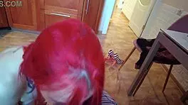 hey that redhead chick is deepthroating this fat old dude's dick like a pro