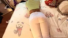 Hard Sex With Neighbor While She Talks On Phone With Cuckold Boyfriend Ripping Her Jeans And Ass