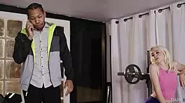 Petite blonde says, 'Fuck my ass hard in the gym'