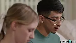 teen cheerleader melody marks loosing her virginity on a shy guys dark cock!