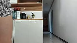 risky fuck with husband's friend while he showers, almost caught