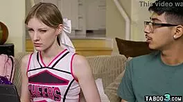 teen cheerleader melody marks loosing her virginity on a shy guys dark cock!