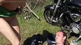 Wild Outdoor Fuck on Motorbike with Horny Brunette Teen Babe