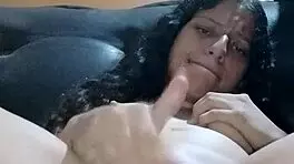 Young latina enjoys masturbating on furniture almost gets caught