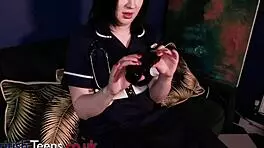 British nurse stretches cunt with fucking machine