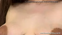 Hot Babe In Sexy Bodystocking Fingers Puffy Nipples With Dildos