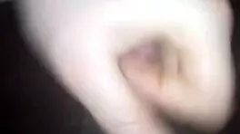 Amateur cum in pantyhose lingerie during fast handjob!