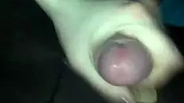 Amateur cum in pantyhose lingerie during fast handjob!