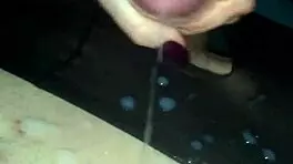 Amateur cum in pantyhose lingerie during fast handjob!