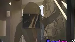 Ebony teen strips naked in stockings