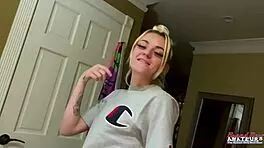 Petite INKED BLONDE SASSY RUBS JUICY TITTIES AND FINGER FUCKS TWAT