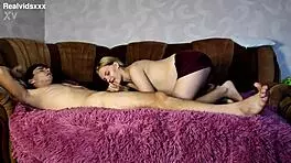 9th month pregnant teen blonde sucks and fucks bf on couch