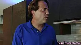 Two young teens give blowjobs and get facialized in hardcore oral action