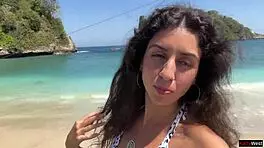 walking with hot cum on face public beach full of people cumwalk