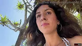 walking with hot cum on face public beach full of people cumwalk