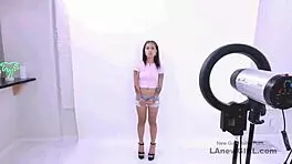 Sexy Asian teen gets fucked by father-in-law at modeling audition on sofa.