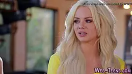 Skinny teen's pussy gets licked in threesome.