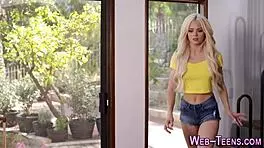 Skinny teen's pussy gets licked in threesome.