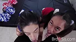 step sisters aria skye and harmony wonder cheerlead to win a big cock