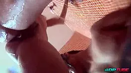 Two teens share huge dildo in shower