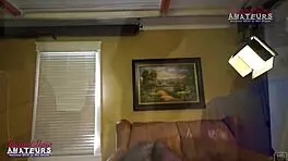 Horny brunette milf julia fingers her pussy and deepthroats a cock, swallowing it all