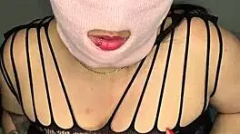 naughty masked babe pounds her pussy for more pleasure but i keep messing up the rhythm and moaning too loud