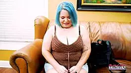 blue haired dixie sucks cock, then gets her pussy fucked hard