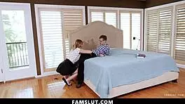 Stepsis takes stepbro's virgin dick in taboo roleplay, bent over for doggystyle.