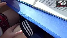 Risky Handjob Under Desk During Lesson!