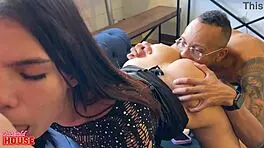 young brazilian babe watches videos and interacts with two guys