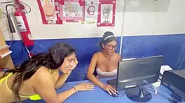 Busty stepmother licks stepdaughter's wet pussy for first time