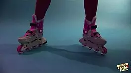 Blonde experienced bitch on rollerblades gets ass fucked roughly by inexperienced guy