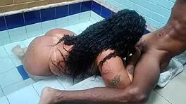 Tattooed Chubby Latina Enjoys Delicious Assfucking in the Pool with Monster Cock Leading to Intense Orgasm