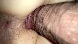 extreme close-up of 18-year-old virgin girl's ass and pussy getting fucked by old man