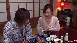 japanese girl gives rimjob then gets deep creampie fuck from client in parlour 😏