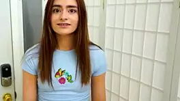 Petite Brunette Fingers Pussy and Sucks Dick