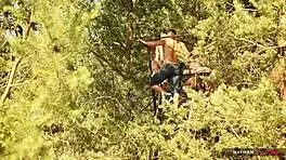 hot brunette gets dicked in the forest