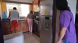 i fuck my busty niece slut while hiding from my stepfather in the kitchen, almost getting caught with hard sex and creampie.