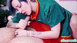 Naughty elf blowjob and 69 with monster cock, cute young 18+ orgasm!