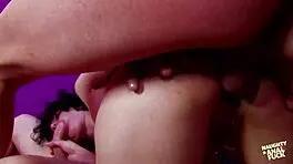 Experienced guy cums loudly on bitch's pretty face