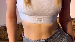 petite teen 18+ masturbating with dildo, fingering her tight pussy