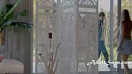 Red roses gently spread her legs in a poetic moment