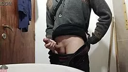 watch me masturbate my big cock in the bathroom