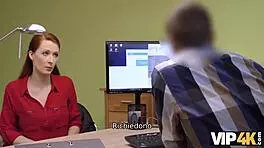 I fuck the redhead with big tits for cash. european teen couple in interview sex.